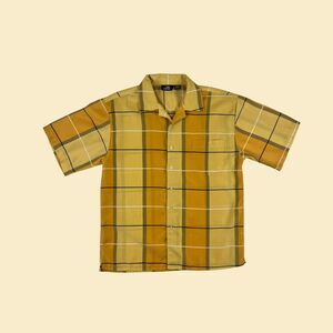 Vintage City Impact 90s L yellow shirt, 1990s mens yellow/white plaid top